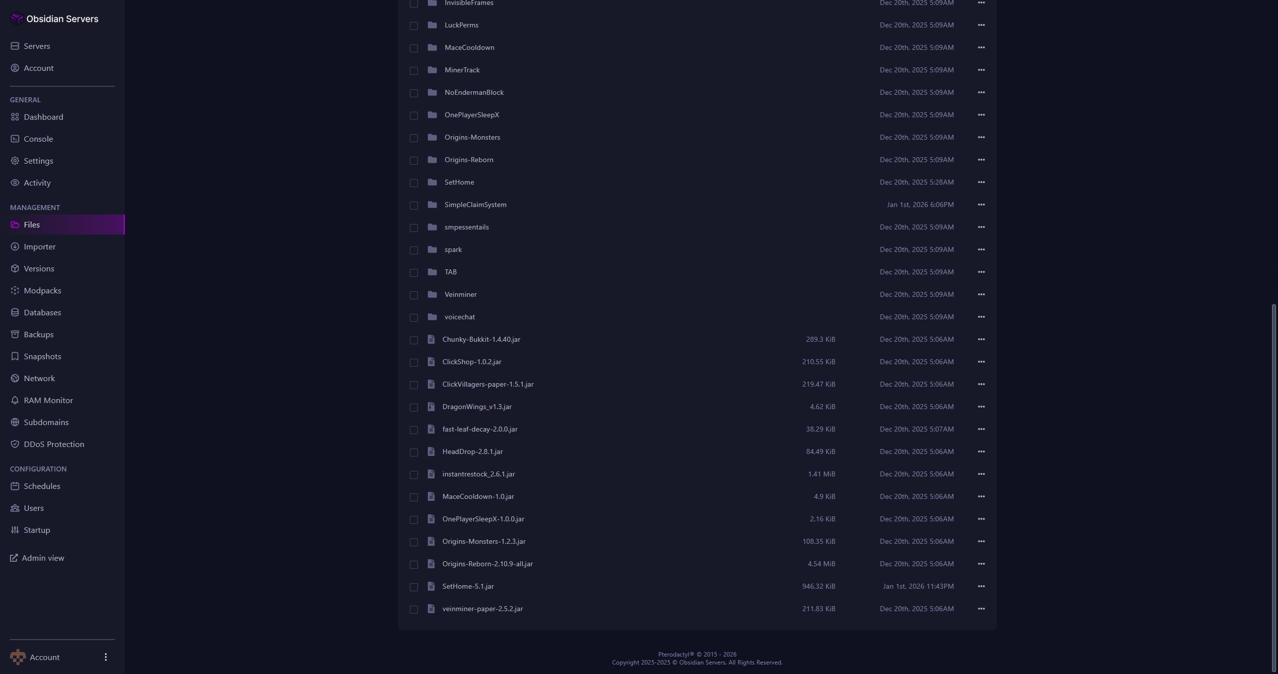 List of installed plugins on papermc server