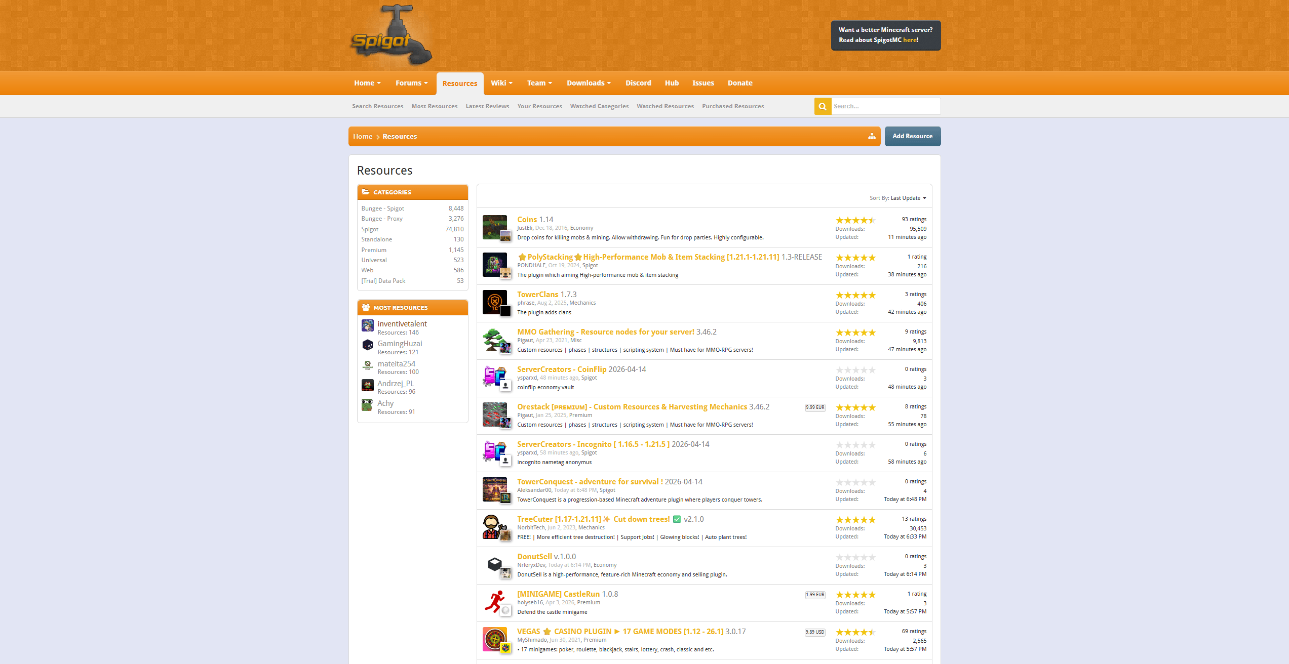 screenshot of the SpigotMC resources/plugin page