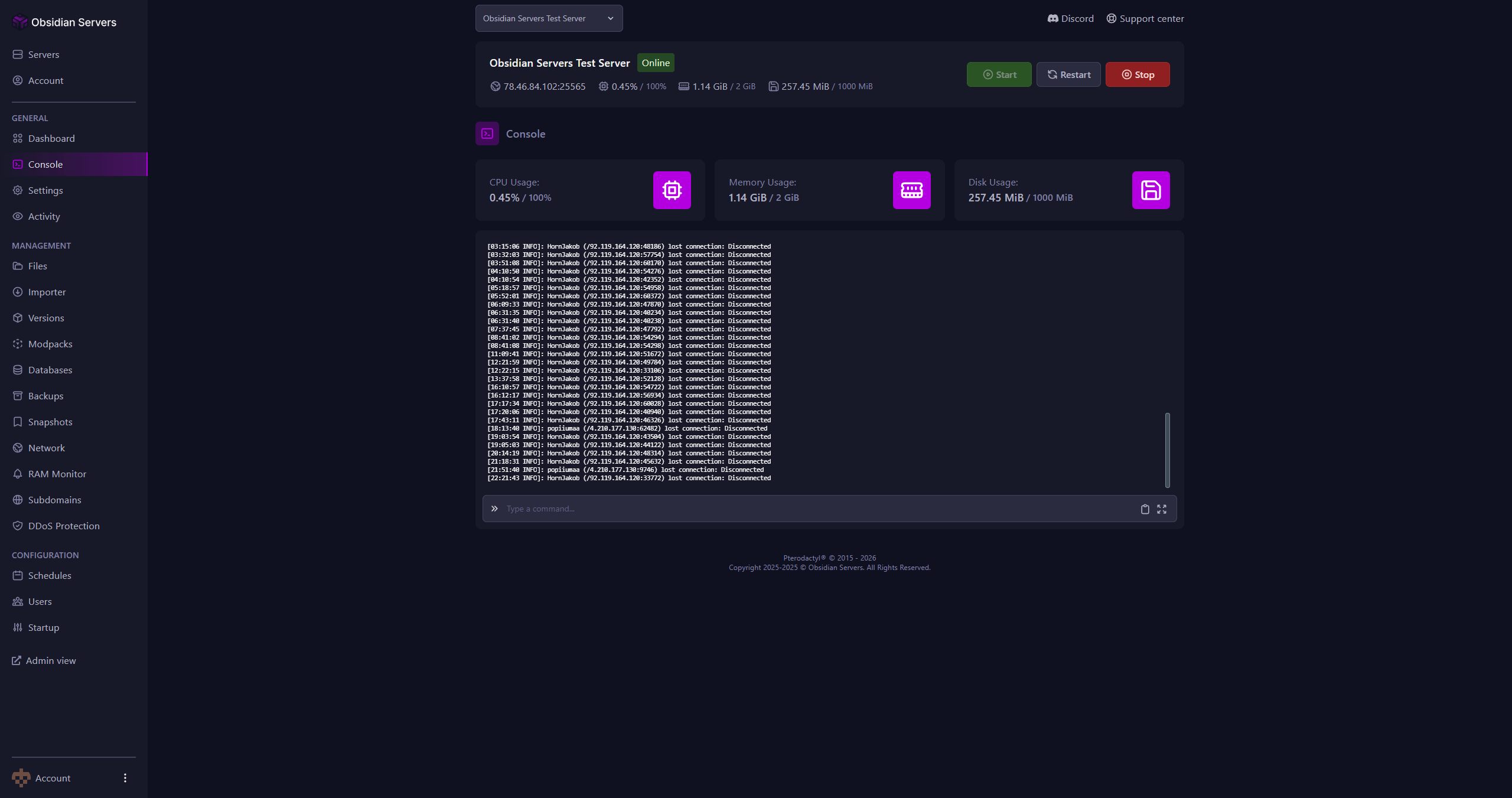 Server Console & Stats